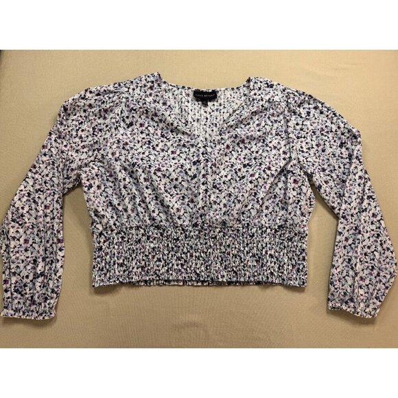 Lane Bryant Crop Top Women's 20 Boho Floral Smocked V-Neck Long Sleeve Blouse - Picture 9 of 16